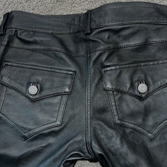 ISABEL MARANT X H&M BLACK NAPPA LEATHER LACE UP LEG MOTO TROUSER PANT EUC  2 - Picture 8 of 14